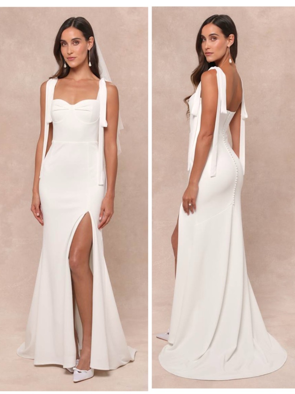 Lulus Splendid Love White Bustier Tie-Strap Mermaid Maxi Dress Size Large Bridal